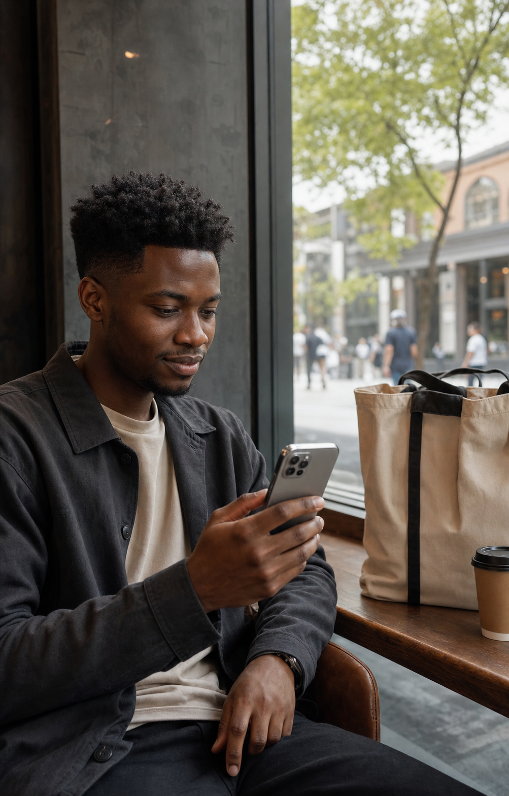 A man checking a transaction on his phone during his day